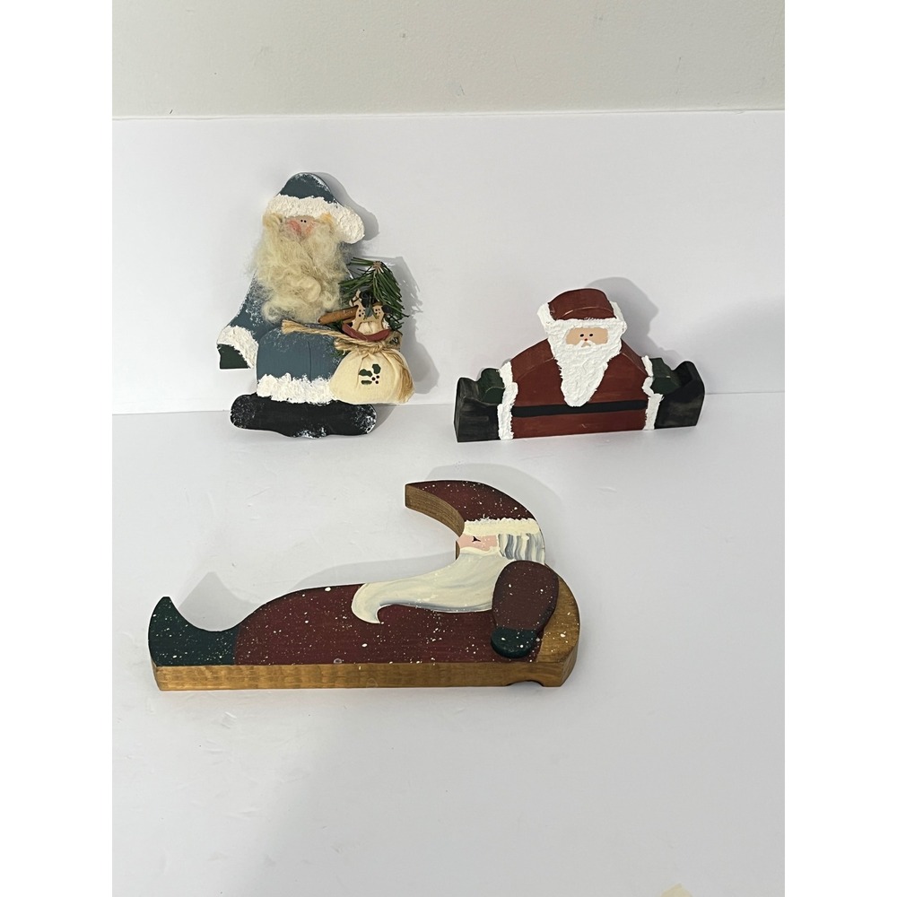 Unbranded Wooden Santa Shelf‎ Sitter Set 3pc Multicolor Primitive Folk Art Decor